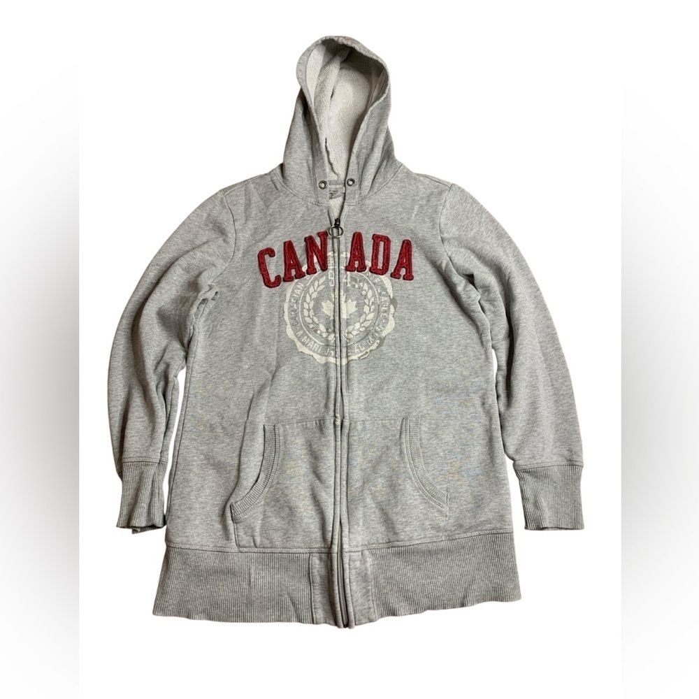Old Navy Heather Grey CANADA Graphic Zip-Up Hoodie - Size Medium